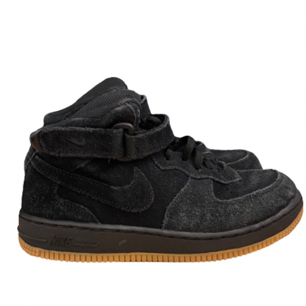 Nike Air Force 1 Mid Youth Black Suede Sneakers With Strap Size 2.5 Y